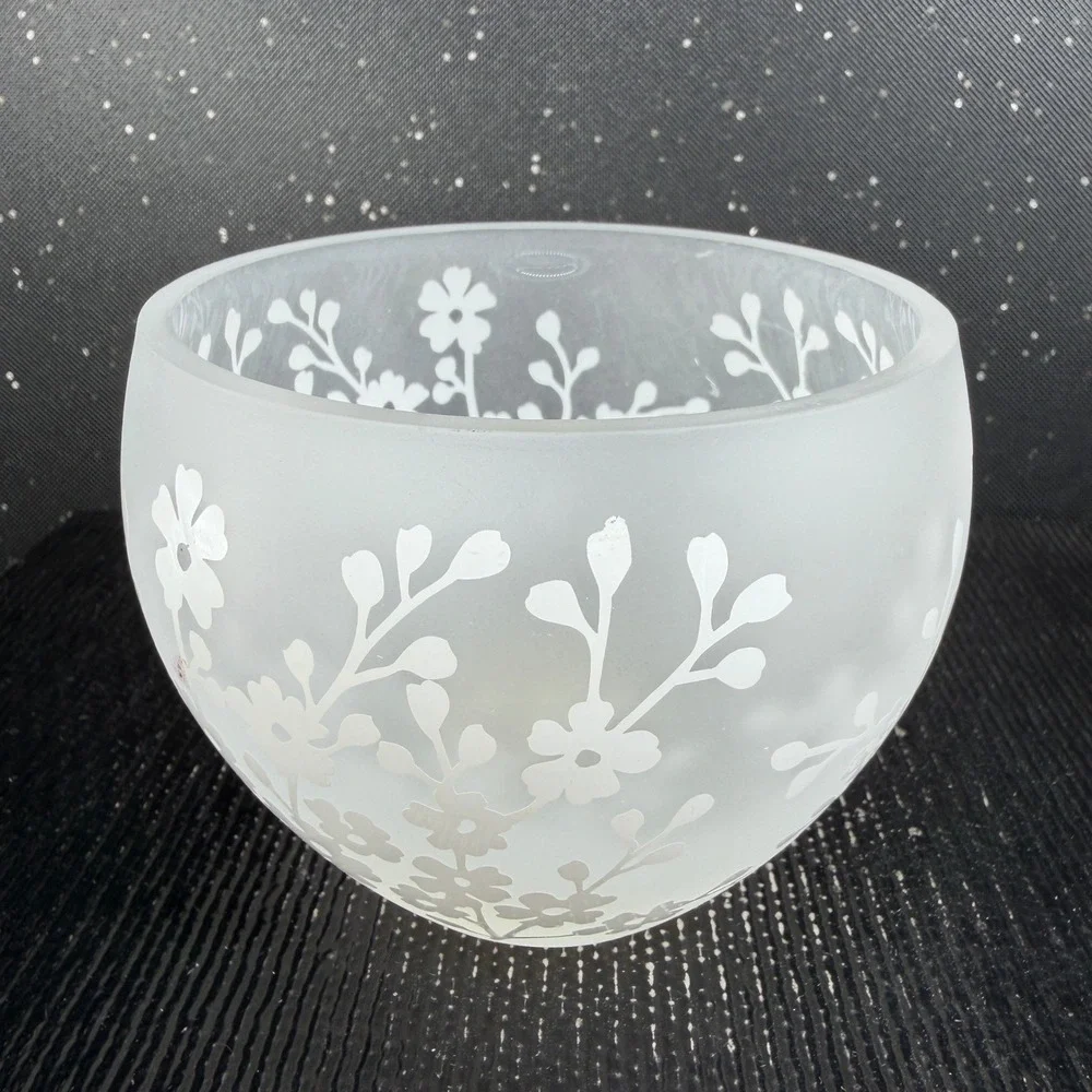 Lenox Frosted Glass Votive Candle Holder White Floral Bellina New w Sticker